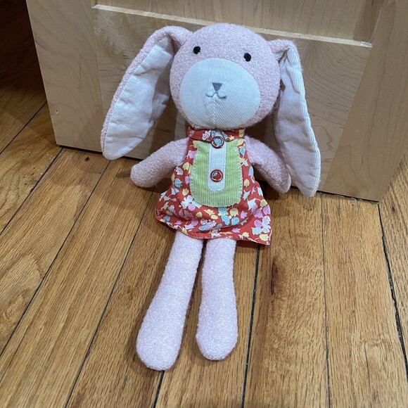POTTERY BARN KIDS Girly Stuffed Animal Bunny Rabbit Easter Toy Pink w Dress 12" - Picture 10 of 12